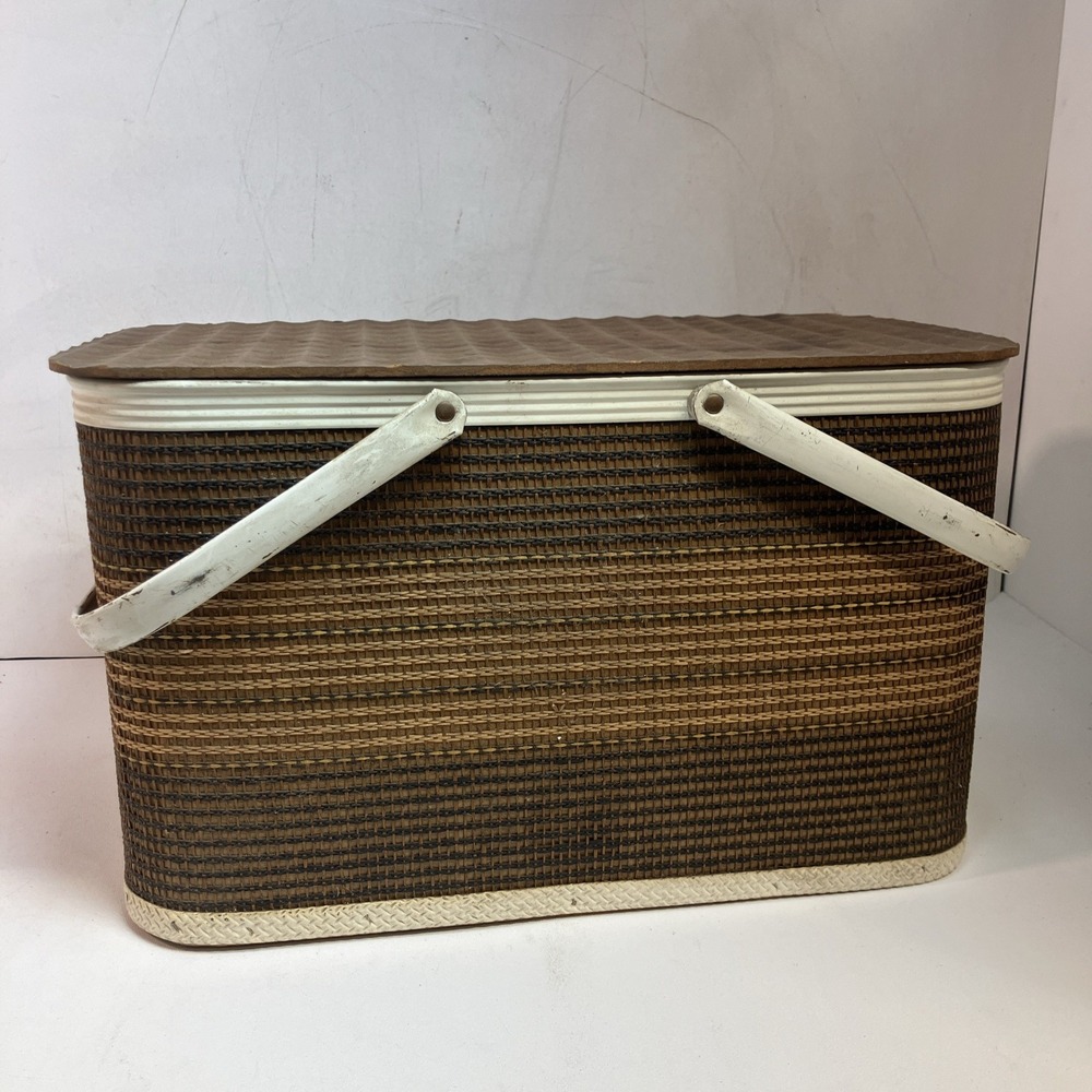 W C Redmond picnic basket,retro 50's wood and wicker basket,solid construction